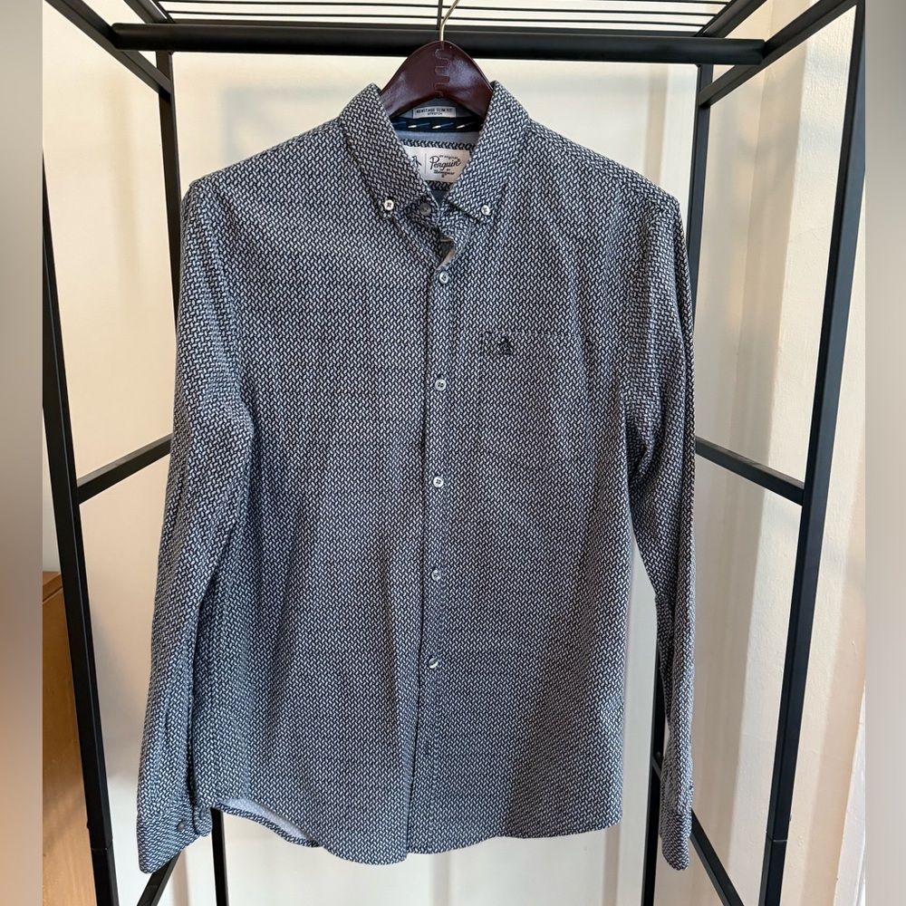 Penguin Navy and White Button Down Shirt